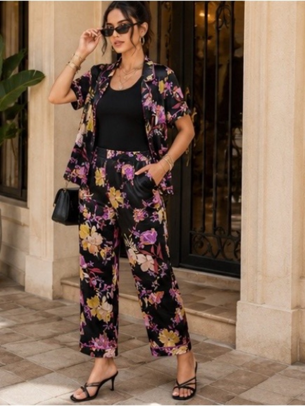 Black Tropical Matching Lounge Set Y2K
